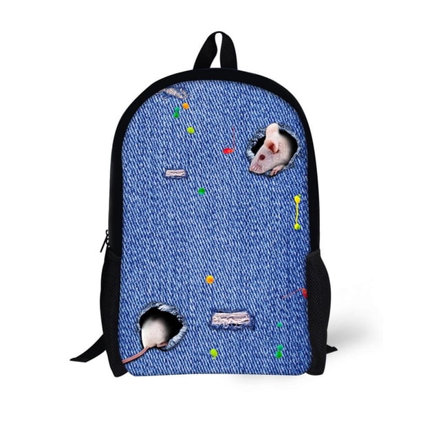 Black Denim Pocket Cat Student School Bag Kitten Printed Backpack Teenager Daily Casual Backpack Women Men Travel Rucksacks