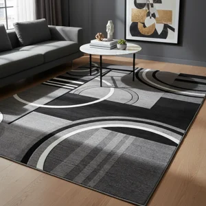 Casadeliacl - Alfombra Pasillera 3D Wm 60X180 Cm Decorativa 1.8 M 60 Cm Blanco Circulo Blanco Con Gris