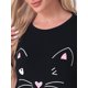 thumbnail image 5 of INSPIRE CHIC Vestido de Dormir de Regreso a Clases para Mujeres con Estampado de Gatos, Manga Corta, Bata de Rayón con Bolsillos, Largo a la Rodilla, Ropa de Casa M Negro, 5 of 6