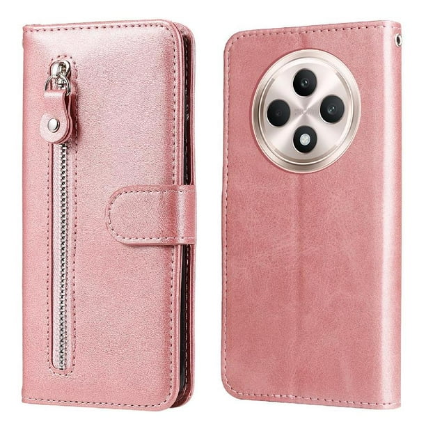 Funda con Cremallera para OPPO Reno 12F 5G, Carcasa Cartera de Cuero PU con Soporte y Tarjetero