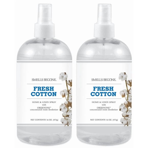 Spray ambientador para el hogar y ropa de cama SMELLS BEGONE, algodón fresco, 480 ml, paquete de 2