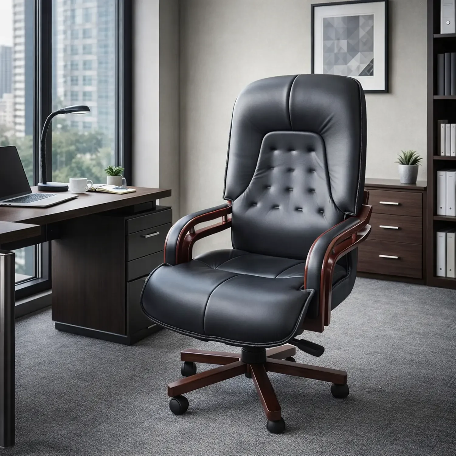 Genérico - Silla De Escritorio Gerencial Capitoné Ergonómica Ejecutiva Premium Para Oficina Y Home Office Negro