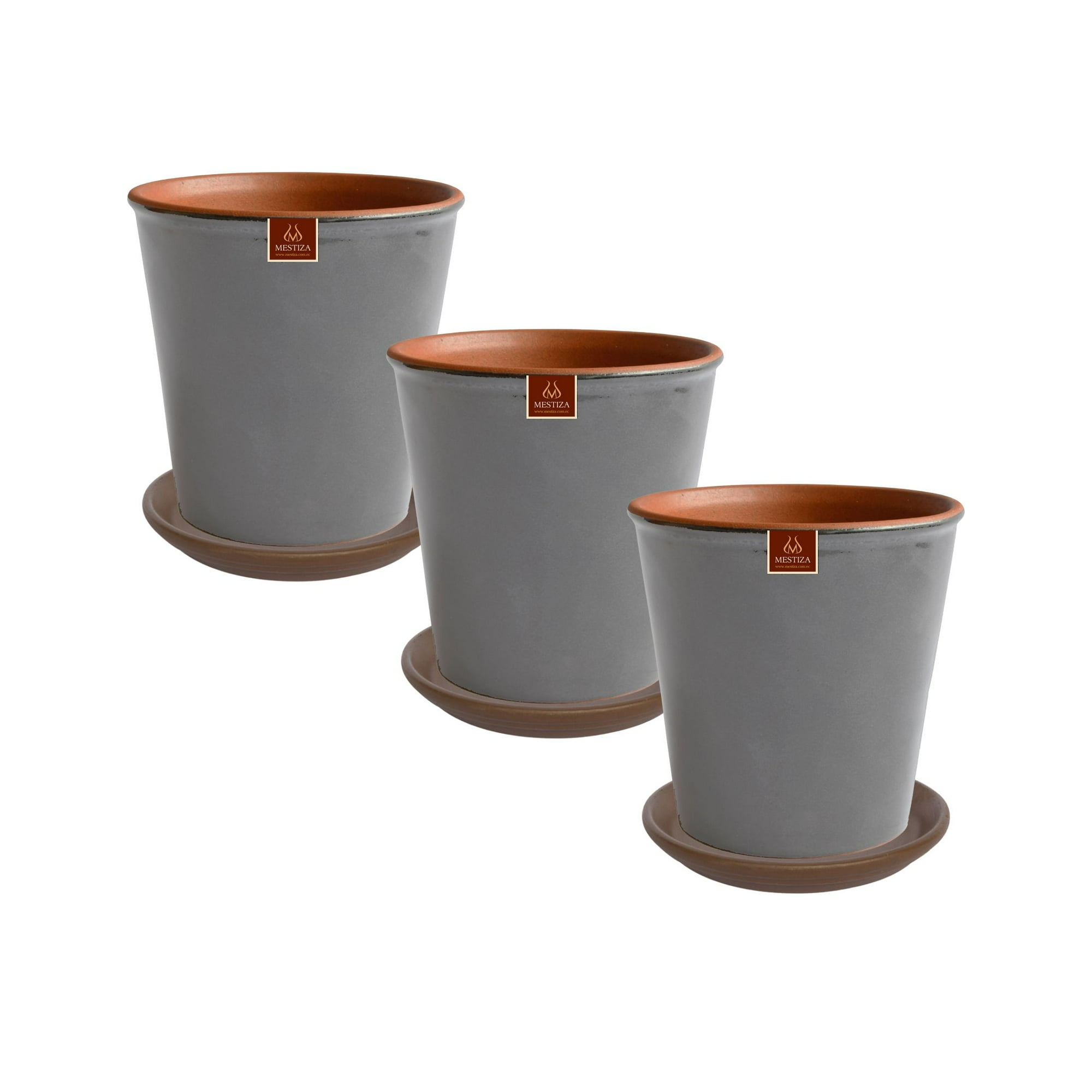 Pottery - Set De 3 Macetas Zaia 20 Cm Gris Matte Y Sus Platos