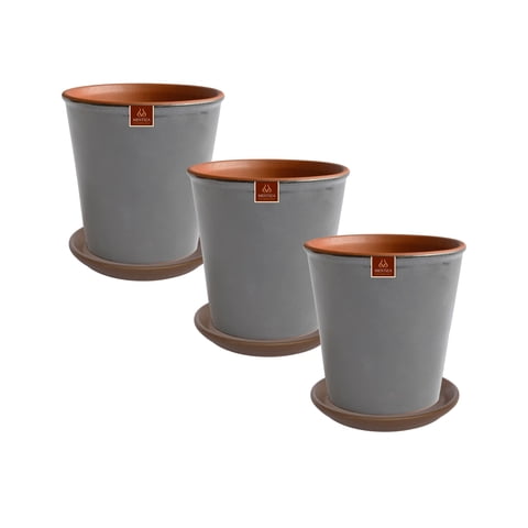 Pottery - Set De 3 Macetas Zaia 20 Cm Gris Matte Y Sus Platos