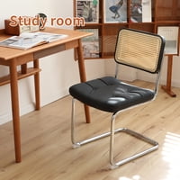 M&Ms - Dining Chairs Set Of 2, Fauex Leather Rattan Side Accent Chairs With Chrome Legs, Modern Mid Century Breuer Designed Chairs, Upholstered Dining Living Room Kitchen Chairs (Black-2Pcs)