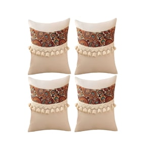 Genérico - Set De 4 Fundas De Cojin Lino Mandala 45X45 Beige 04