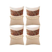 Genérico - Set De 4 Fundas De Cojin Lino Mandala 45X45 Beige 04