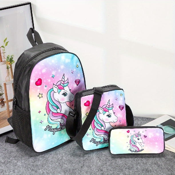 3pcs Backpack Crossbody Bag And Pen Bag Set, 13.8inch 35cm Boys Girls Kids Backpack Lunch Bag Pencil Case Set, Travel Camping Backpack, Casual Cartoon Backpack With Padded Back And Adjustable Strap, F