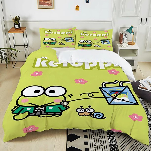 Keroppi Bedding Set Home Bedroom Duvet Cover Pillowcase 2/3 Piece Set , Boy & Girl Bedding 3 Piece Set 155x220cm