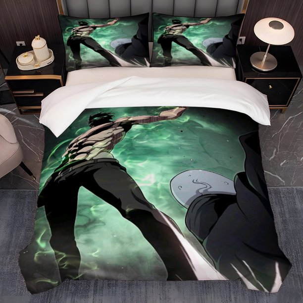 3pcs Decayed Sacrificial Muscle Back Green Light Pattern K-Pop Ins Style Theme Three-Piece Set Soft and Comfortable Bedding Set