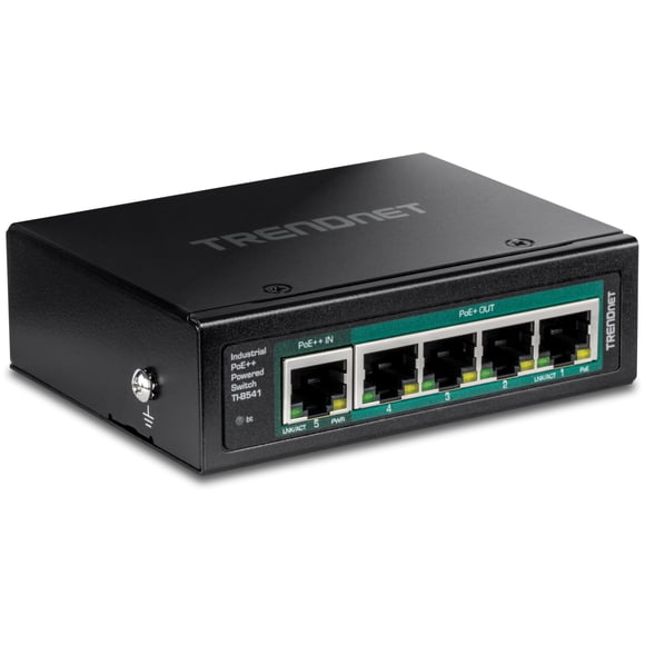 Conmutador industrial de riel DIN con alimentación Gigabit PoE++ TRENDnet TI-B541