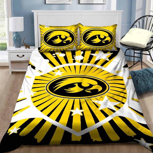Iowa Hawkeyes Sleepy Quilt Duvet Cover Set Comforter Cover Kids 3-Piece Bedding Set