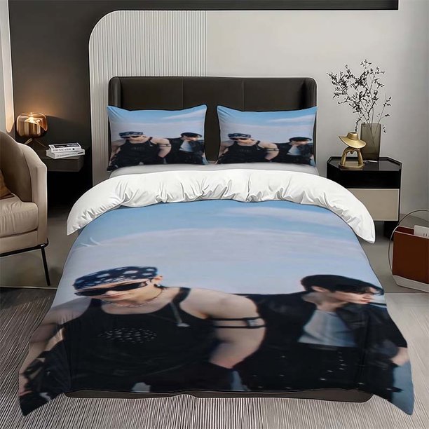 3pcs SKZ Members' Fashionable Outdoor Shooting Themed Bedding Set Including Duvet Cover And Pillowcases Soft And Comfortable