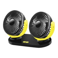 Ioensy - Mini Ventilador De Coche Eléctrico De Doble Cabeza 3 Niveles De Velocidad Ventilador Automático Apto Para Camión Rv Negro Amarillo
