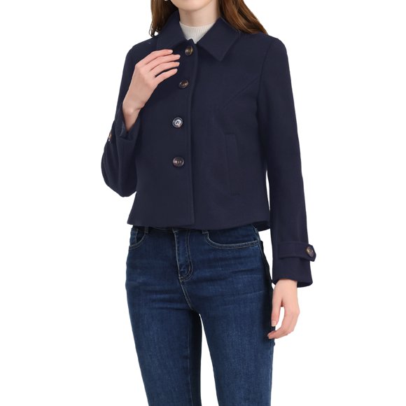 REFINED ATTIRE Abrigo Corto de Mujer con Cuello Abierto y Cierre de Botón Simple Azul Marino Talla S