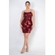 thumbnail image 1 of Saronite Vestido Mini Ajustado de Fiesta con Escote Redondo, Espalda Cruzada y Lentejuelas, Color Burdeos (para Mujer), 1 of 5