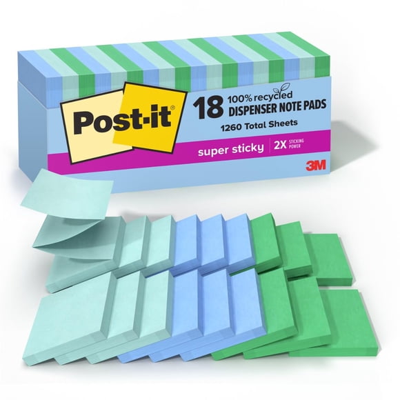 Post-it Super Sticky Post-it, 100% reciclados, 18 cuadernos de 3 x 3 pulgadas