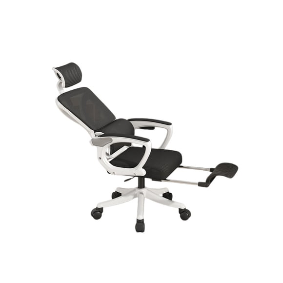 Silla de Oficina Premium Ergonómica con Reposacabezas Apoyabrazos Ajustables y Reposapiés Blanca