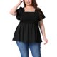 thumbnail image 1 of Agnes Orinda Blusas de Verano para Mujer Tallas Grandes Cuello Cuadrado Manga Corta Volante Dobladillo Casual Suelta Blusa 1X Negro, 1 of 6