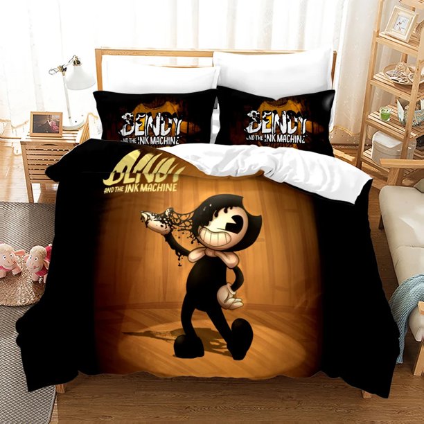v581 Bed Sheets Bendy N Ink Machine Bedding Set,Duvet Cover Comforter Bed Set Quilt Cover Pillowcase,King Queen Twin Size Boys Girls Adults 3-Piece Bedding Set (1 Duvet Cover + 2 Pillow Shams) Bed She