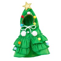 Ioensy - Capa De Navidad Con Estrella Y Pompones Vestido De Cosplay Capa De Árbol De Navidad Con Gorro De Papá Noel Verde Grande