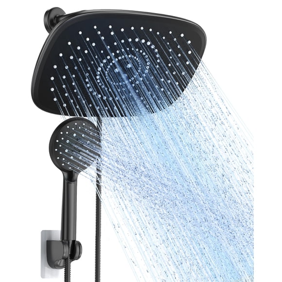 Regadera Veken Rain con teléfono de mano, alta presión, 25 cm, negro mate