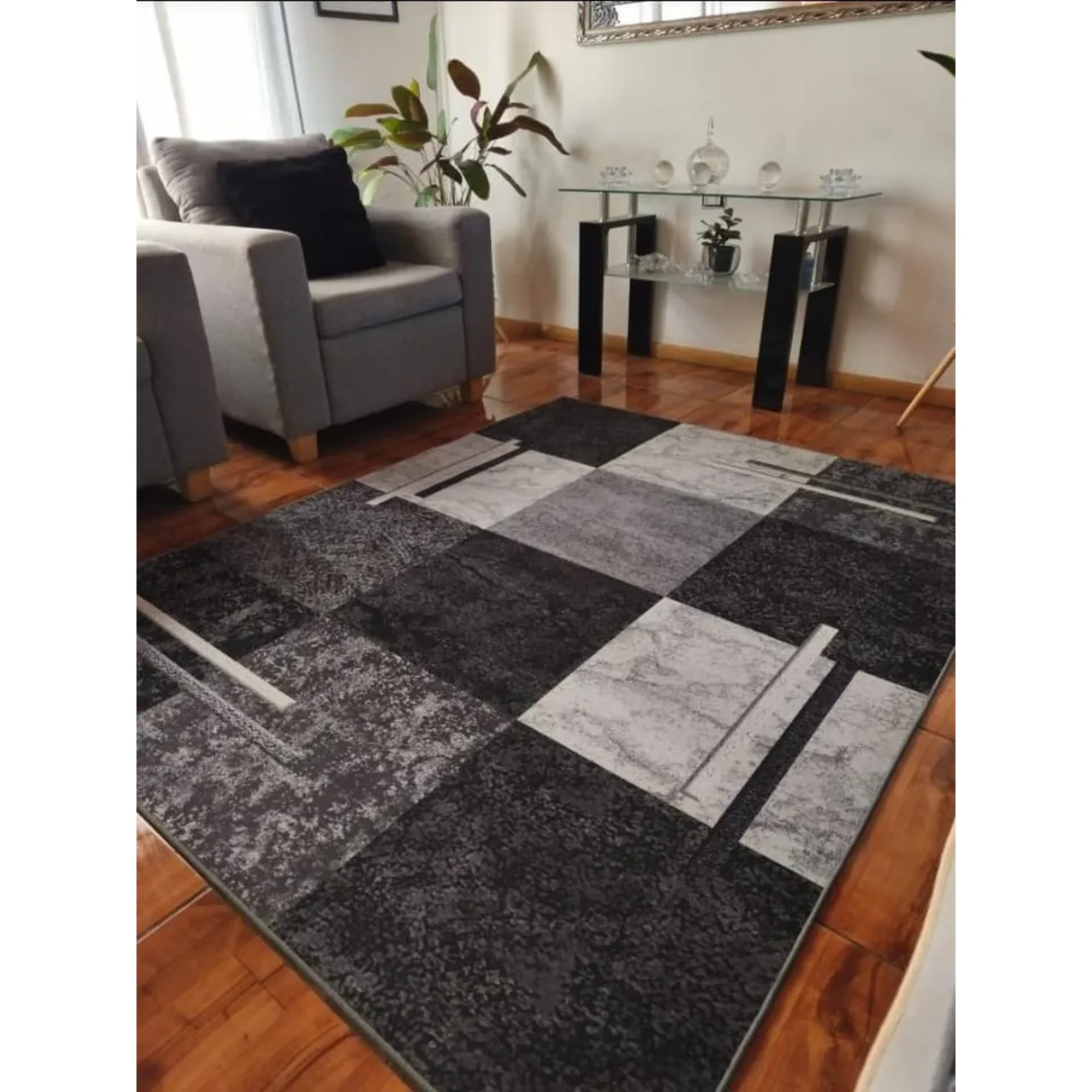 Casadeliacl - Alfombra 160x200 Moderna Elegante Decorativa Wym Cuadro Gris Oscuro