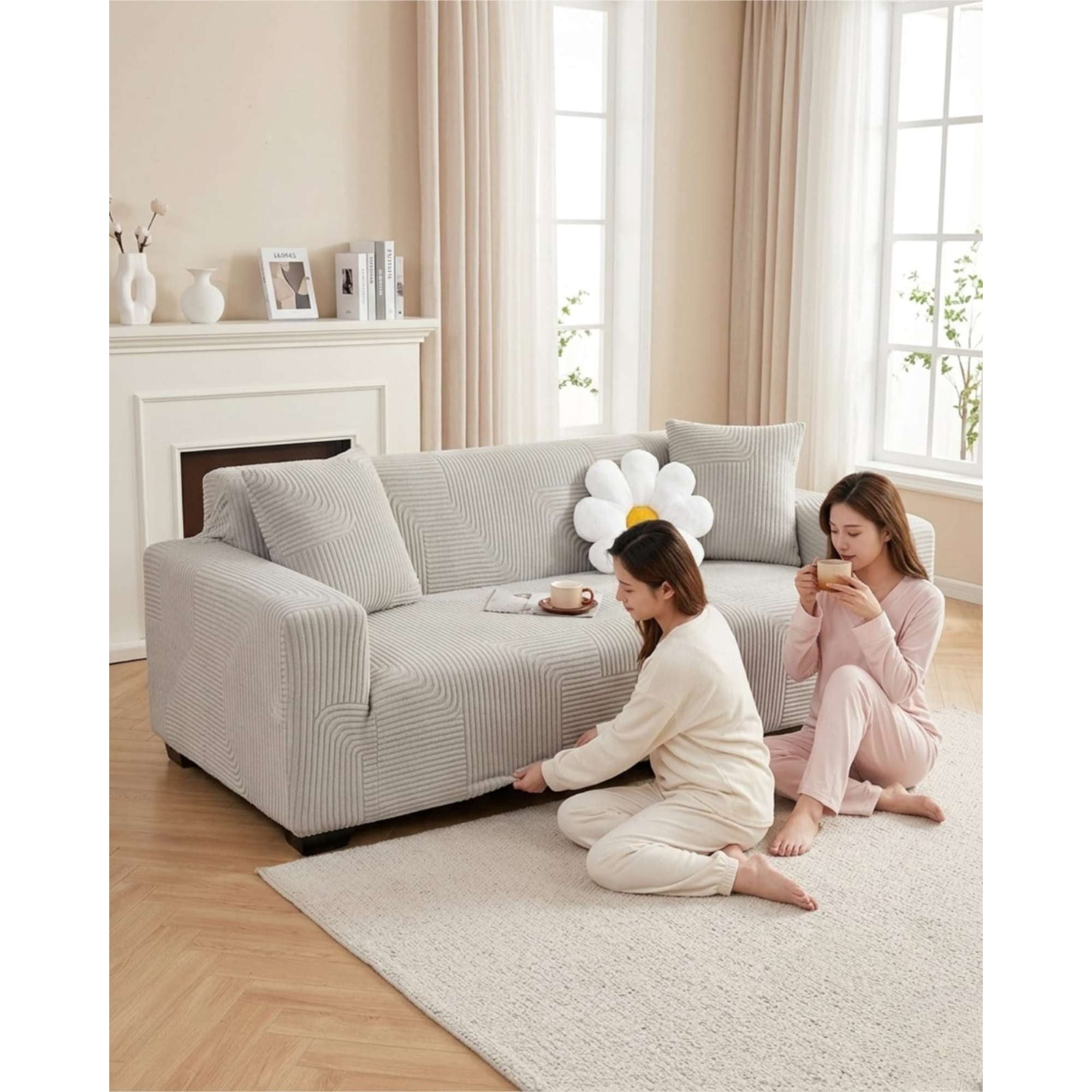Mylhogar - Funda Elástica Para Sofa 2 Cuerpos Polar Texturizado