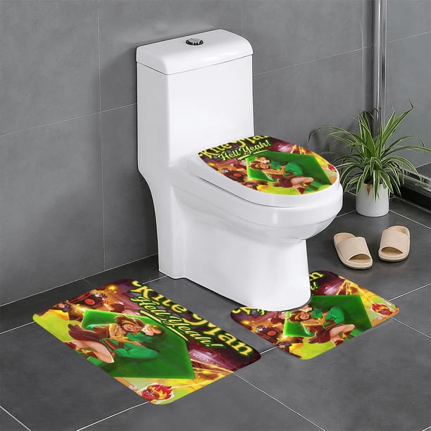 ¡Hombre Cometa: Infierno Sí! Juego de 3 alfombras de baño de coral fleece: tapete de baño + alfombra de inodoro en forma de U + funda de tapa de inodoro en forma de O