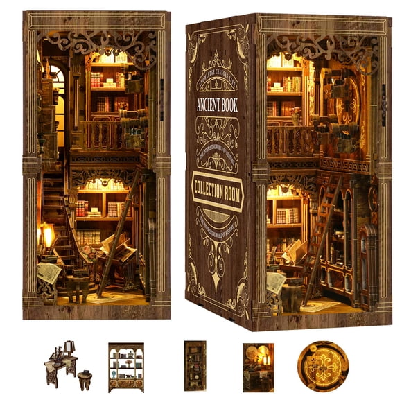 Kit de rincón de libros en miniatura DIY para casa de muñecas 3DVASE con luz LED
