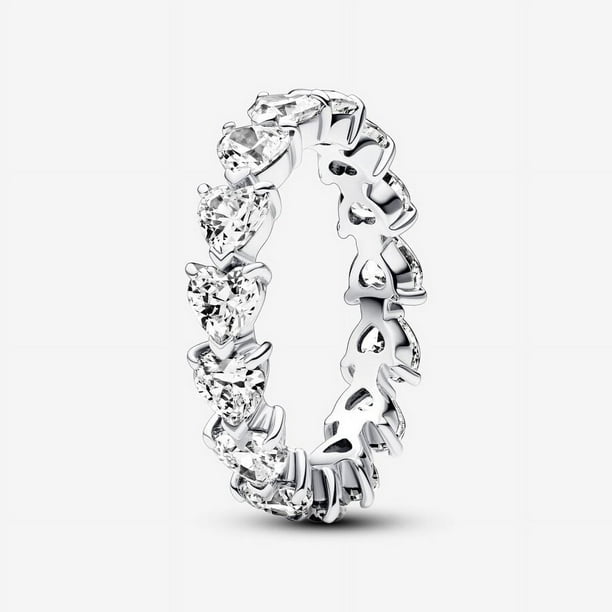 Anillo Pandora Banda de Corazones Claros con Caja de Regalo Talla 8.5