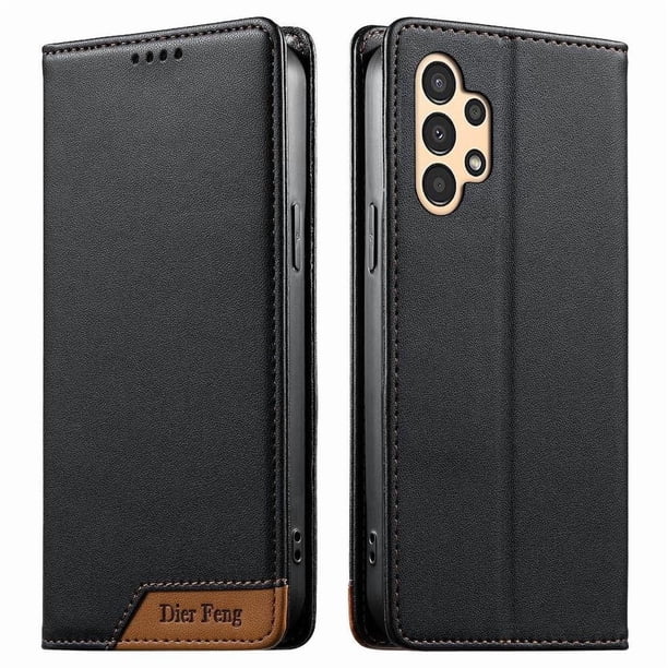 Funda Tipo Cartera de Cuero Sintético para Samsung Galaxy A13 Bloqueo RFID, con Ranuras para Tarjetas y Bolsillo para Efectivo, Cierre Magnético Fuerte Negro