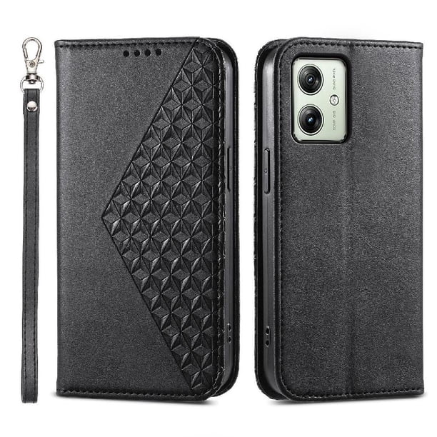 Funda Flip FOXDOCK para Motorola Moto G54 , Estilo Billetera con Diseño Rombo, Correa de Mano y Soporte, Uso Diario
