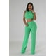 thumbnail image 1 of Saronite Conjunto de 2 Piezas de Top Corto sin Mangas con Cuello Redondo y Pantalón de Cintura Alta con Cinturilla Elástica, Verde (para Mujer), 1 of 4