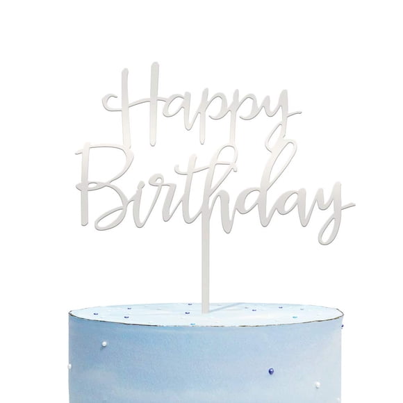 Topper Para Pastel Happy Birthday De Acrílico Espejado Plateado