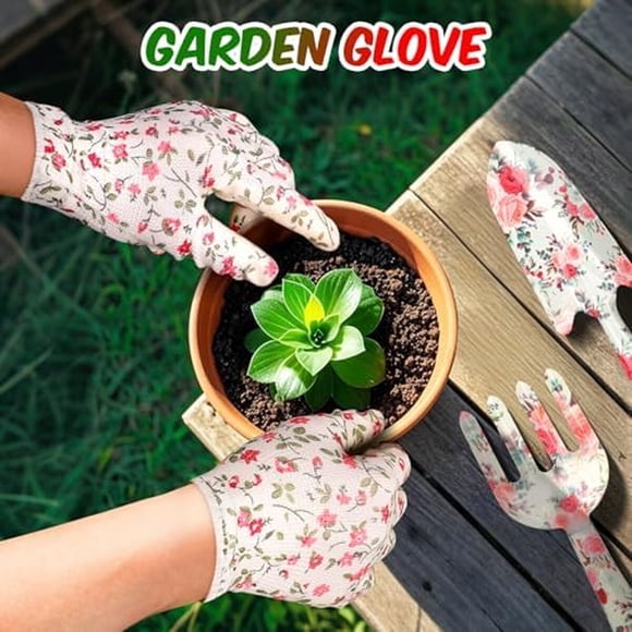Set Jardinera Futricy Mujer Floral Hierro Delantal Guantes 4 pzs