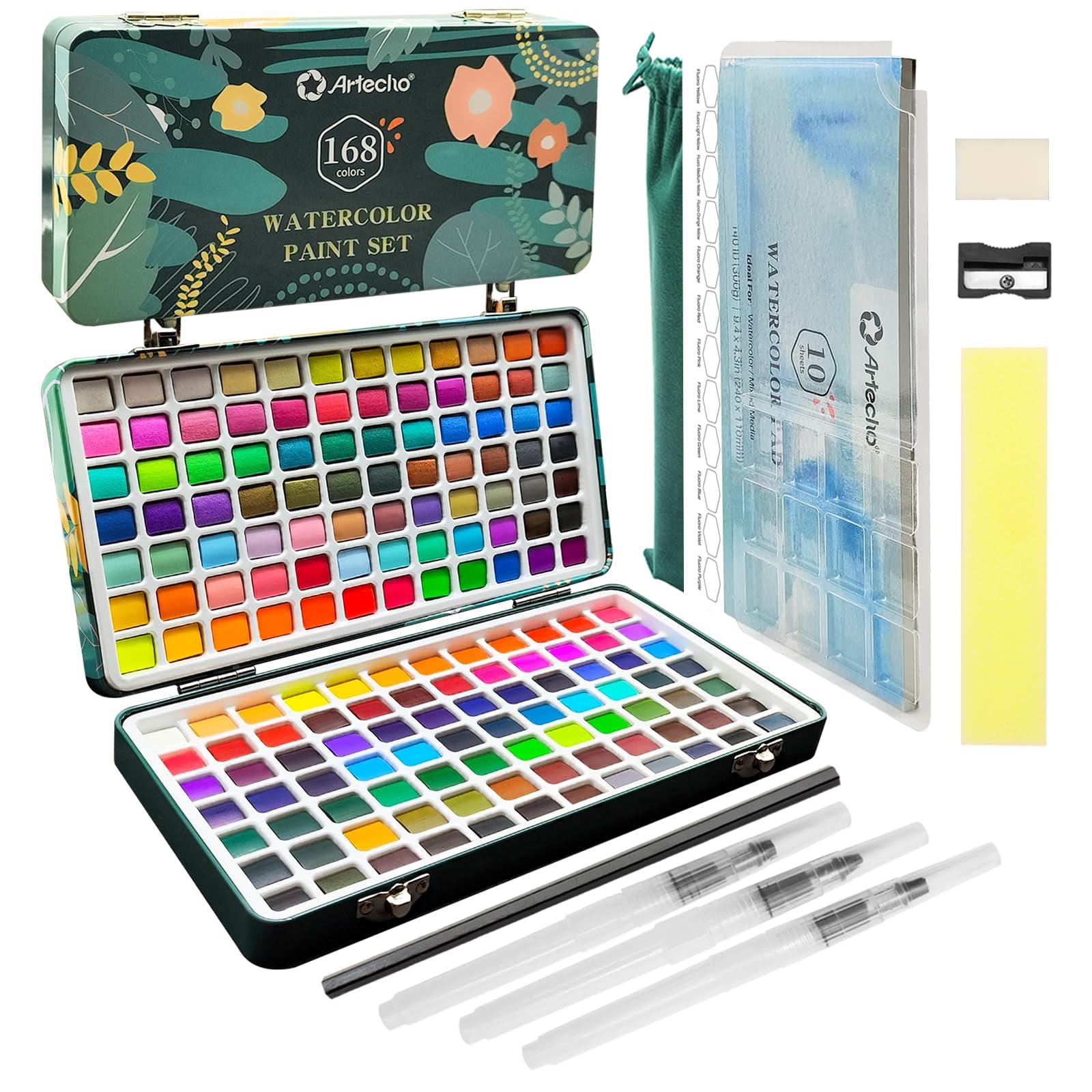 Set De Pintura Acuarela Artecho De 168 Colores Con Kit De Pinceles