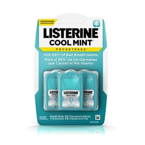 Breath Strips Listerine Cool Mint Pocketpaks, 24 Tiras X 3 Paquetes