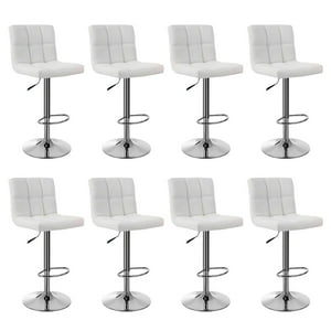 Global Latin Group - Pack 8 Sillas Taburete Tipo Bar Ajustable 60-80Cm Con Respaldo Blanco