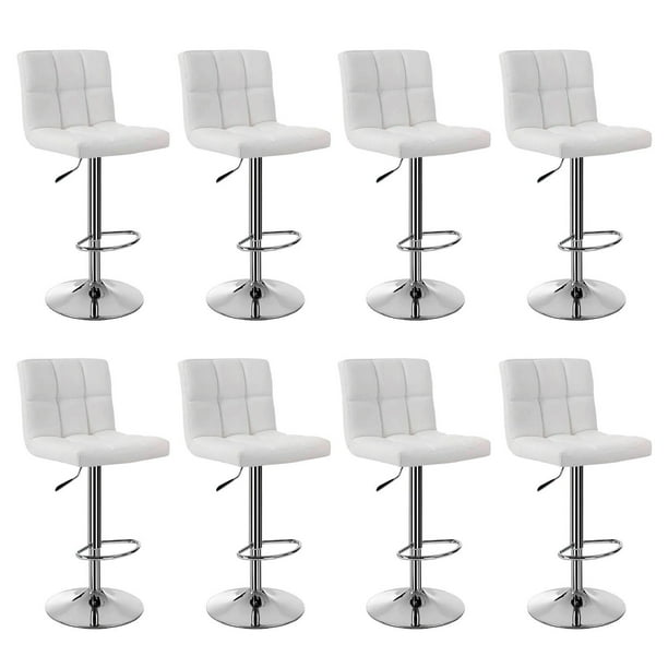 Pack 8 Sillas Taburete Tipo Bar Ajustable 60-80cm con Respaldo blanco