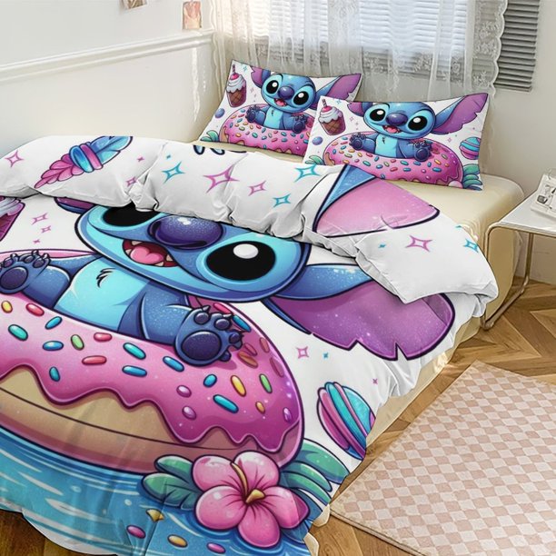 Stitch Print Bedding Set Pattern Duvet Cove Set 3 Pieces 1 Quilt Cover And 2 Pillowcases for Women Men Teens