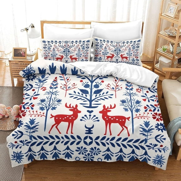 Juego De Cama Navian Impreso En 3d Con Diseño Navideño De Linograbado Microfibra Suave Juego De Funda Nórdica De 3 Piezas 2 Fundas De Almohada Cremallera Oculta
