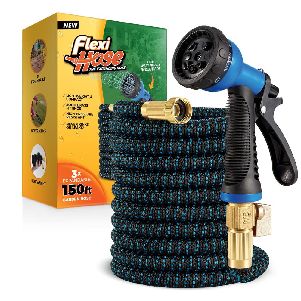 Flexi Hose - Manguera Flexible Para Jardín, Expandible, 150 Pies, Con Boquilla De 8 Funciones