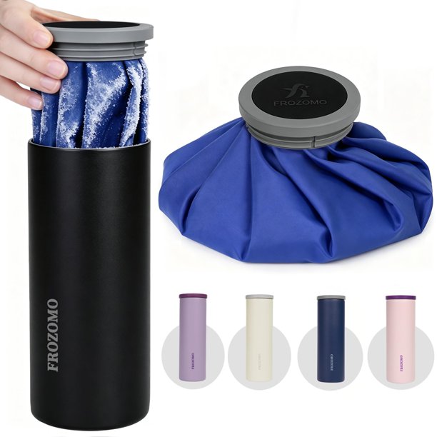 FROZOMO Bolsa de Gel Reutilizable de 9 pulgadas para Lesiones con Botella Aislada, Negra