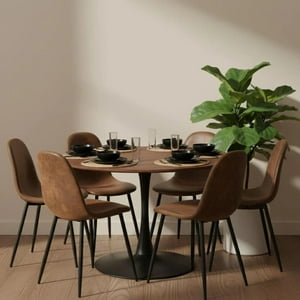 Pandalino - Comedor Mesa Tulip 120 Cm (Cubierta Efecto Madera Oscura) + 6 Sillas Isidora