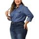 thumbnail image 5 of Camisa de mezclilla de manga larga con botones y bolsillo para mujer de talla grande Agnes Orinda 3X Azul, 5 of 8