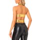 thumbnail image 3 of INSPIRE CHIC Top metálico con cuello halter para mujer, escote profundo en V, sin espalda, crop top holográfico M dorado, 3 of 6