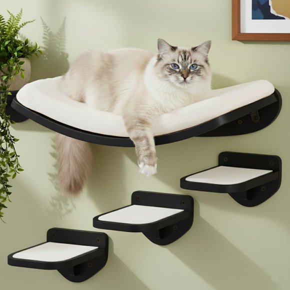 Estanterías de Pared para Gatos LAMOOSHIK Negro con Cama y Escalones