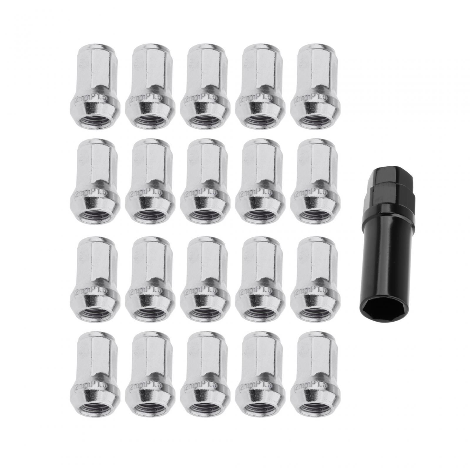Ioensy - 20 Piezas Tuercas De Rueda M12 Con Piezas De Reparación De Zócalo Accesorio Profesional Plata M12X1.5