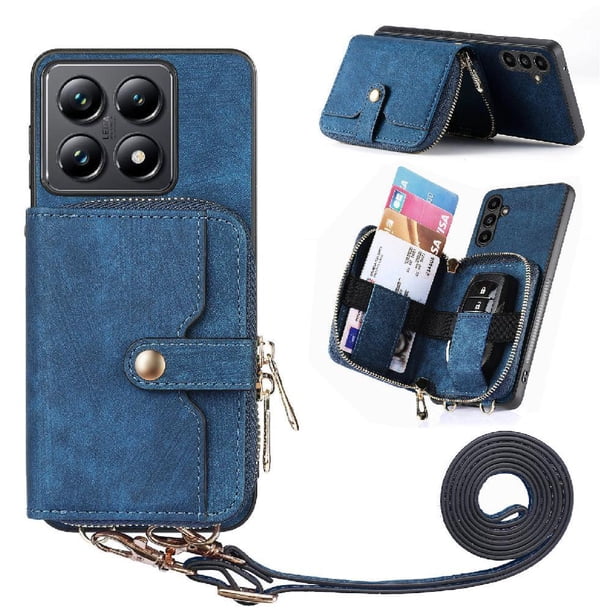 Funda Tipo Cartera con Correa Cruzada para Xiaomi 14T Protección Contra Golpes Azul